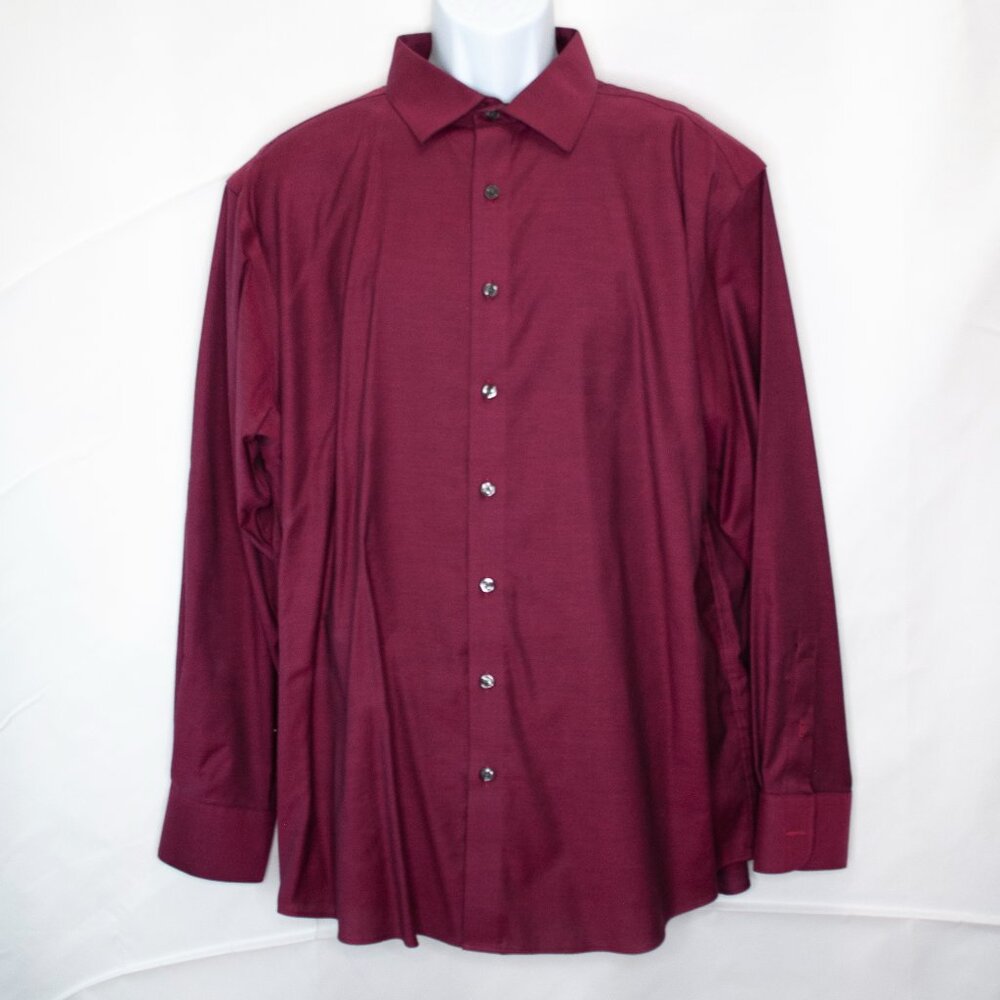 Murano Slim Fit Dress Shirt Mens 17.5 35 Red Button Down Long Sleeve Work F08